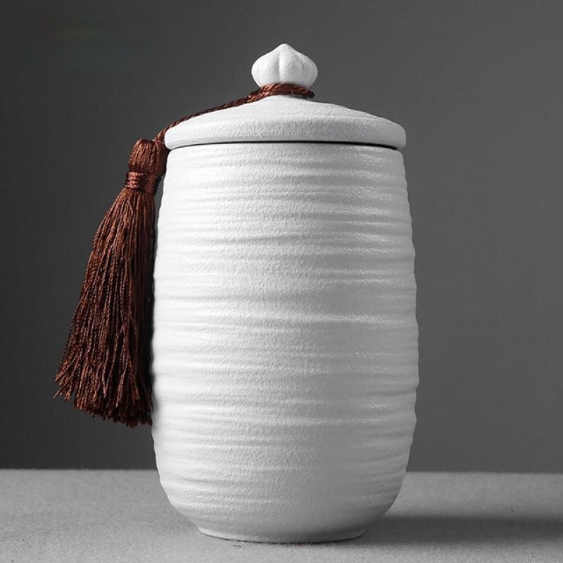 Urna de cerámica para cenizas funerarias, recipiente de almacenamiento con sello para urna de cremación humana de mascotas, recuerdo Pal, color blanco o negro: 8  10x17cm