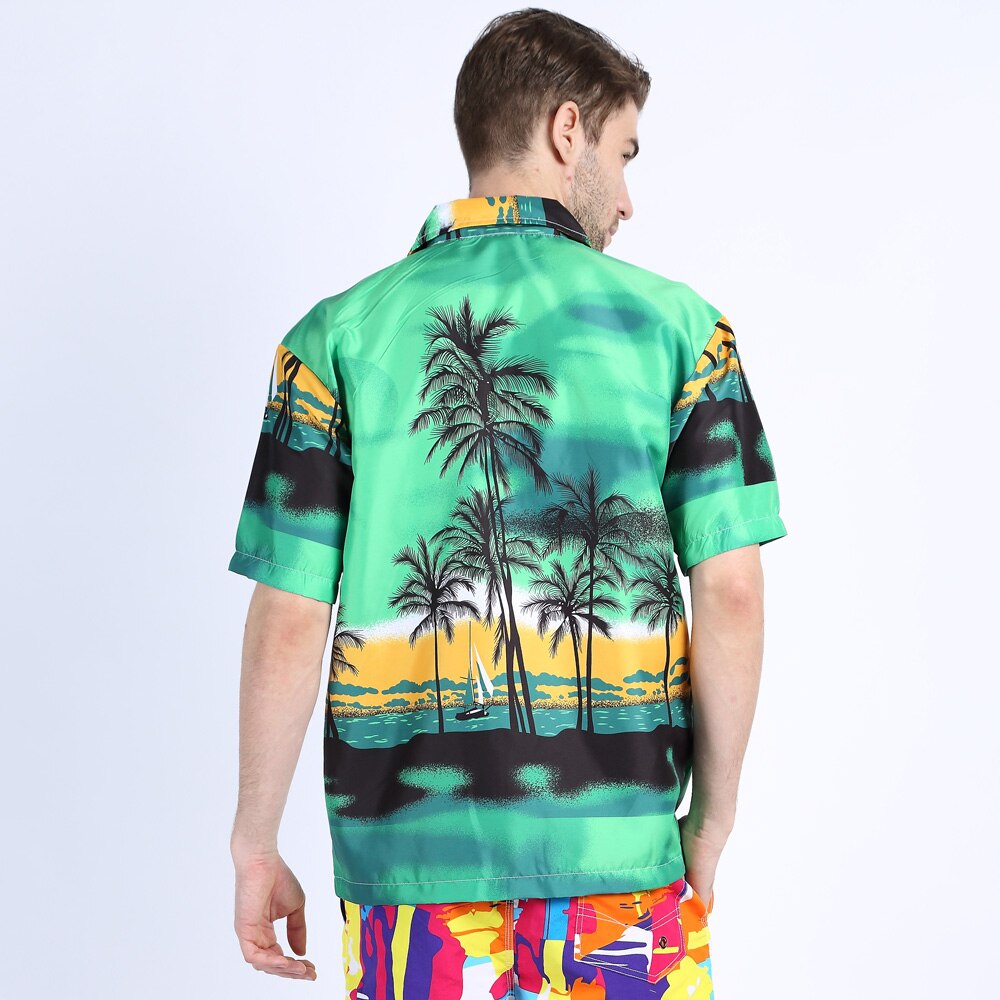 Summer Men Beach Shirts Tree Print Short Sleeve Button Leisure Hawaiian Shirts Men Casual Streetwear Summer Top Shirts Male