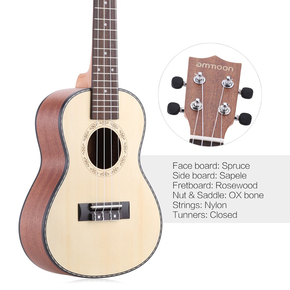 Ammoon-ukelele Sapele de abeto de 24 pulgadas, diapasón de palisandro de 4 cuerdas, instrumento Musical, del día de Año