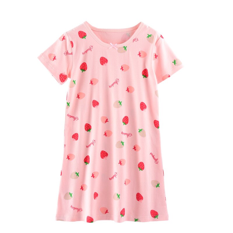 Chemise de nuit d'été longue pour filles, pyjama, en coton doux, mignon, 2-12 ans, vêtements de nuit pour filles: Pink / 3T