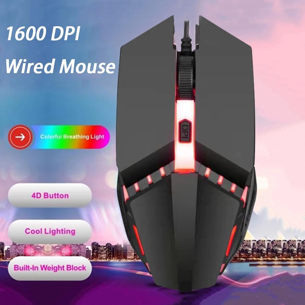 Viper 1600 DPI Mouse Desktop Notebook Universal M11 E-Sports USB Luminous Mouse K-Snaker Left and Right Hands for Laptop