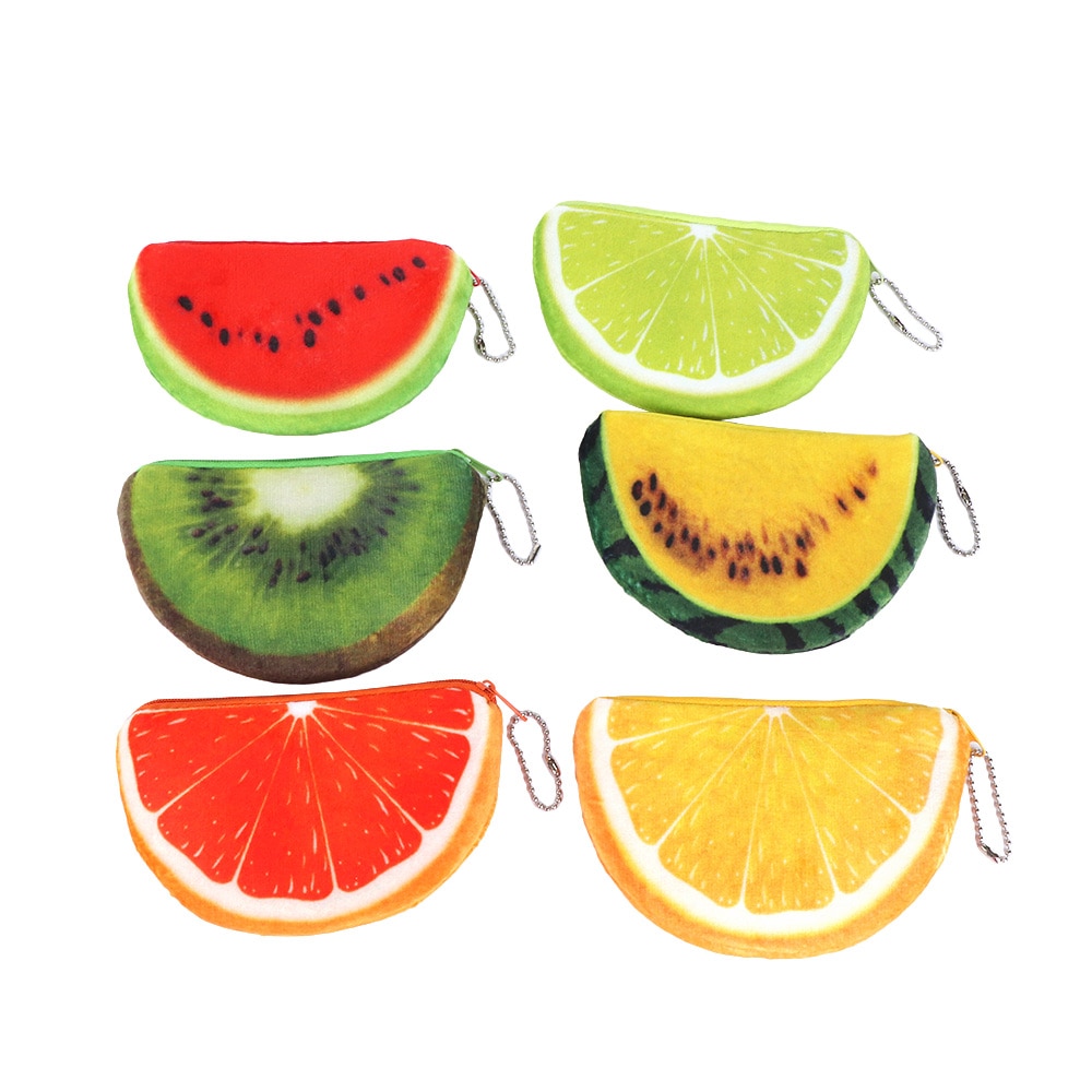 Sweet Colorful Fruit Shape Plush Wallet Coin Purse Watermelon Strawberry Orange Girls Key Case Handbag Card Holder Pouch