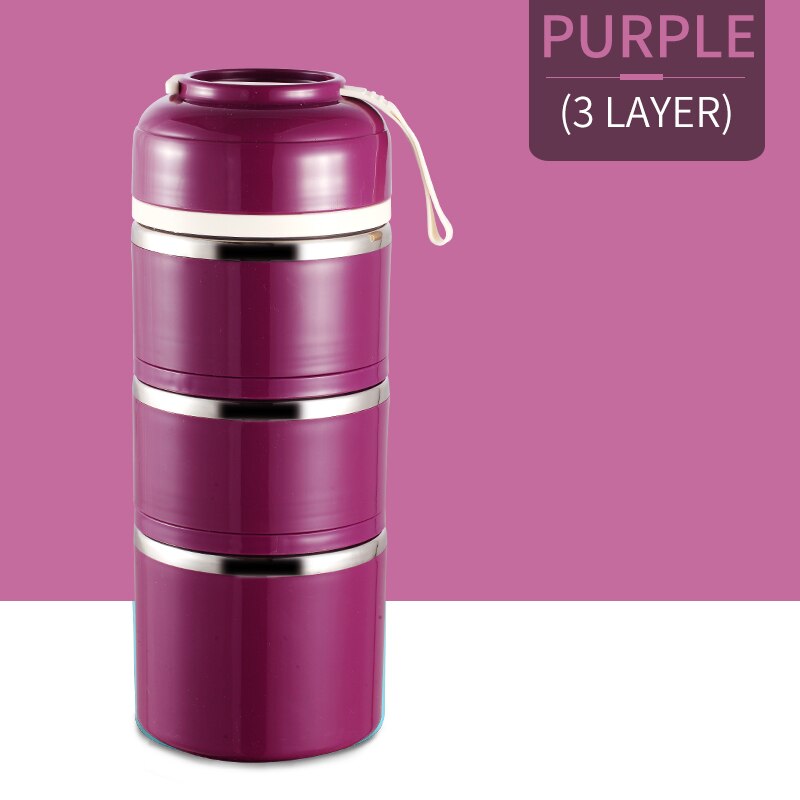 Leuke Japanse Thermische Lunchbox Lekvrije Rvs Bento Box Kids Draagbare Picknick School Voedsel Container Keuken Benodigdheden: Purple 3 Layers