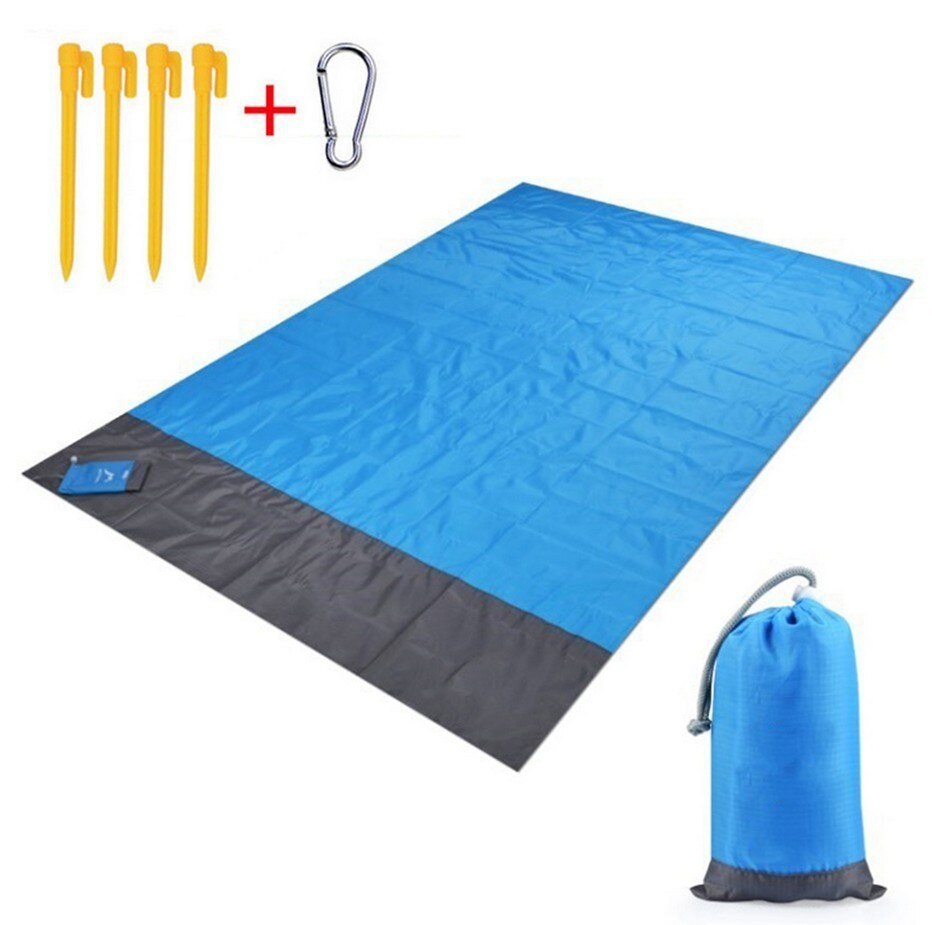 Manta de playa de bolsillo impermeable, colchoneta de acampada plegable, colchón ligero portátil, esterilla de pícnic al aire libre, playa de arena, 2x2,1 m: Blue spell gray / 140 x 200CM