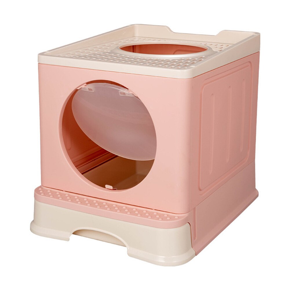 Top Exit Cat Litter Box with Lid Folding Large Enough Kitty Litter Boxes, Front Enter Tray Toilet Including Pet Litter Scoop: pink
