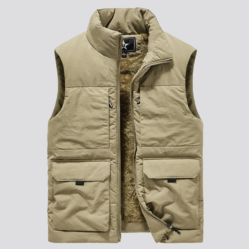 Fleece Warm Vest Jassen Mannen Dikke Katoenen Vest Mannelijke Herfst Winter Vesten Heren Lamswol Katoenen Vest Heren Vest: 4XL / Kaki
