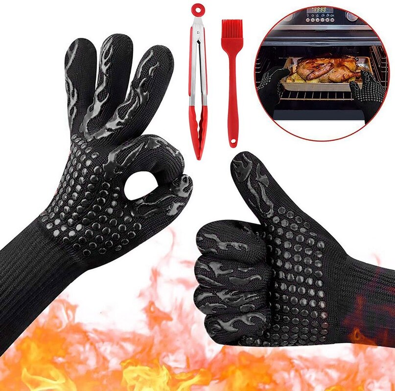 Bbq Handschoenen 800 Graden Warmte-isolatie, Brandwerende, Antislip Siliconen Handschoenen, Barbecue Handschoenen, gebruikt Voor Koken Oven Barbecue
