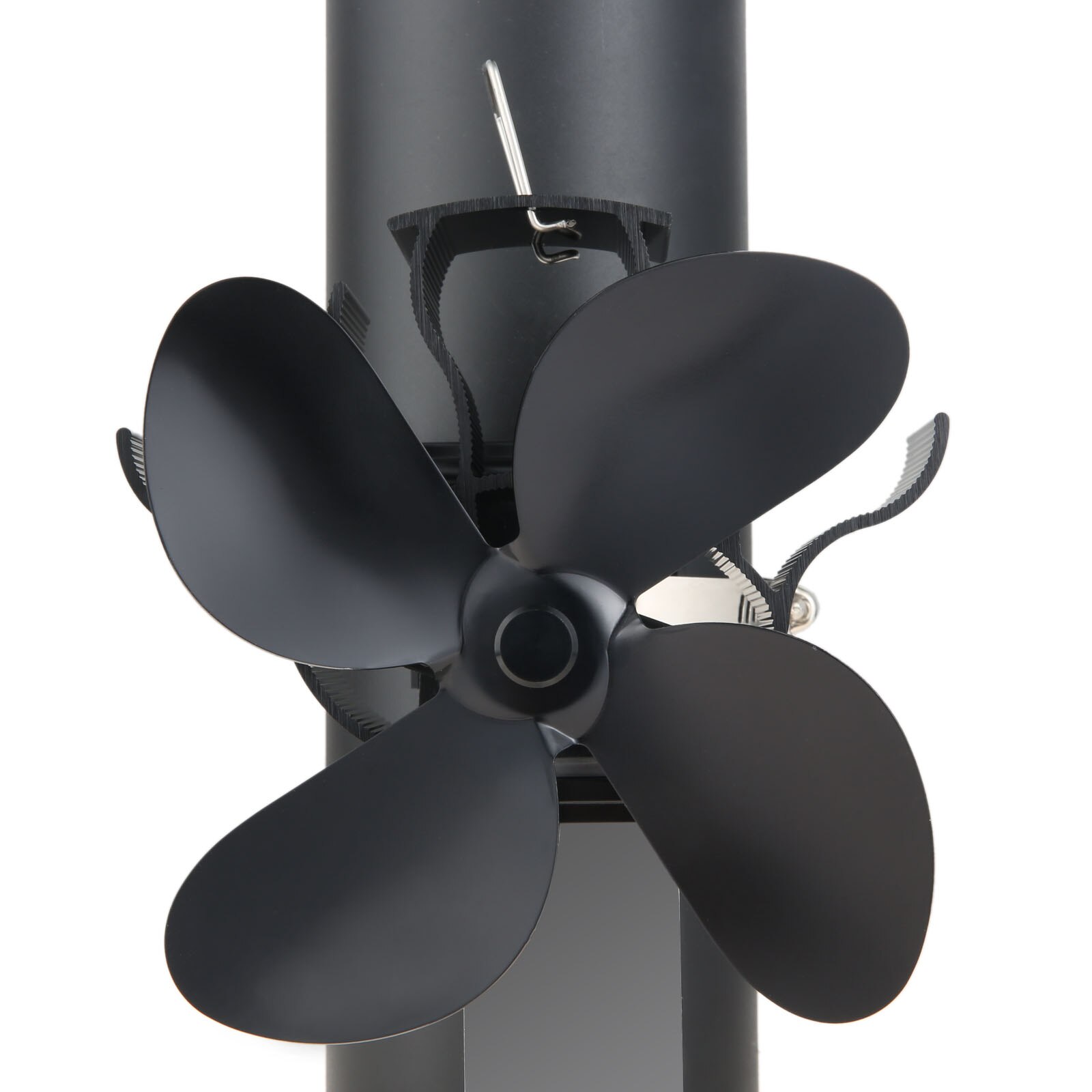 Heat Powered Stove Fan 4 Blades Flue Pipe Hanging Fireplace Fan for Wood Logs Burners Wood Stove Pipe Fan with Thermometer