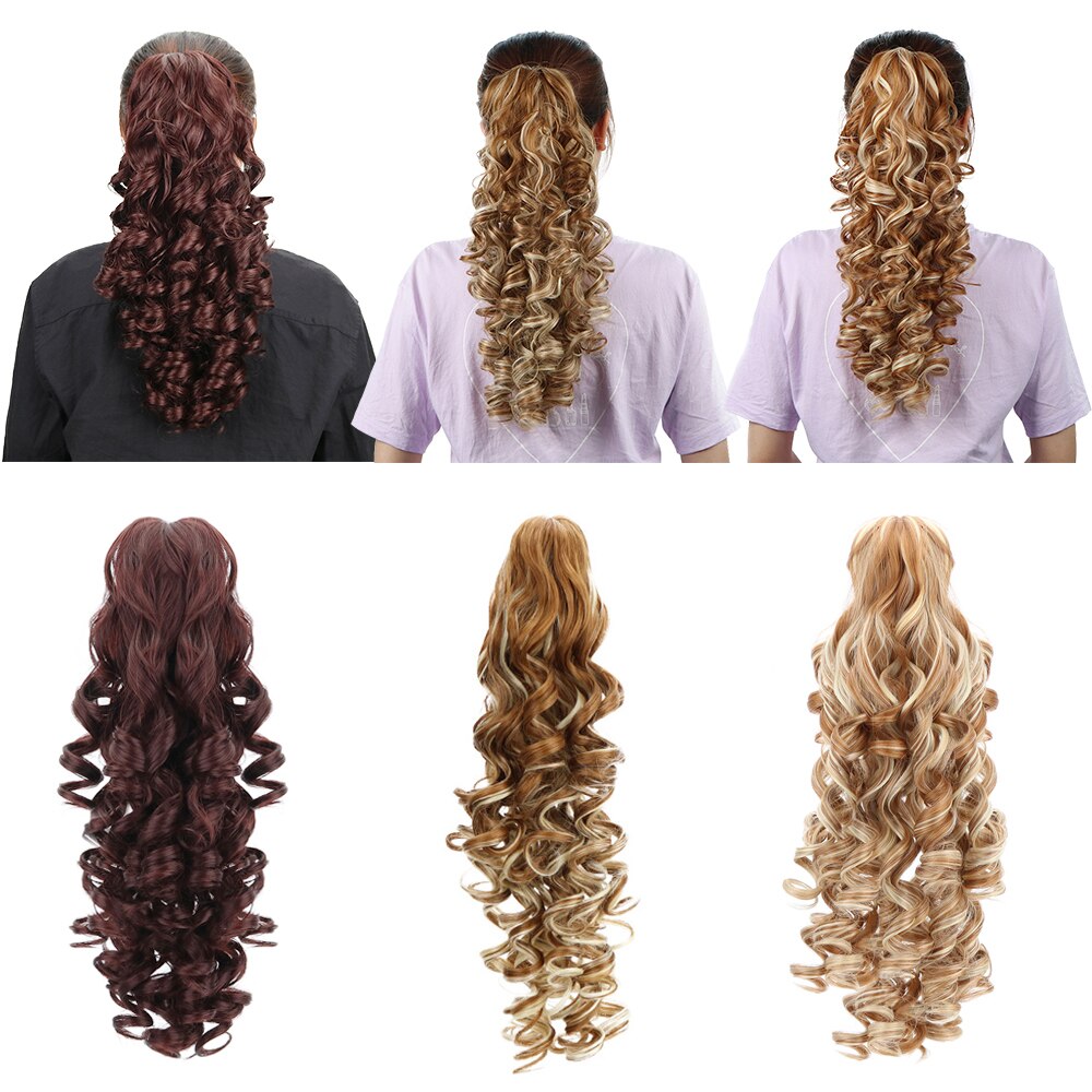 18 "synthetische Losse Golvend Paardenstaart Hair Extensions Clip In haarstuk Bruin Zwart Clip In Paardenstaart Hair Extension Heat slip