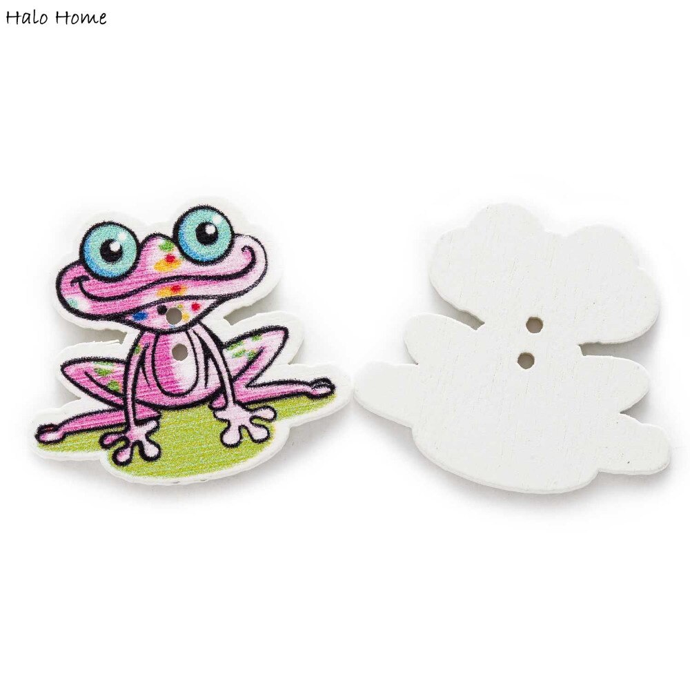 30Pcs Gemengde 2 Gat Dier Kikker Hout Knoppen Voor Naaien Plakboek Kleding Ambachten Handwerk Accessoires Handgemaakte Kaart Diy 31x28mm