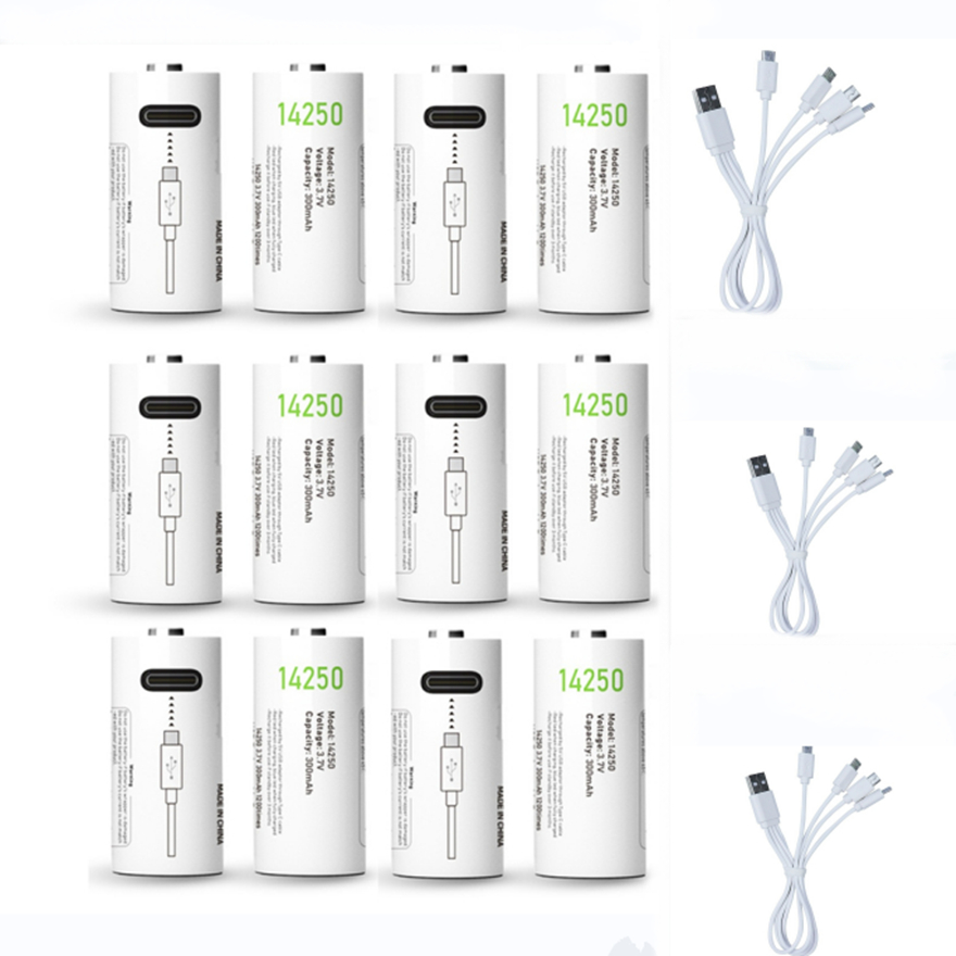 3.7V 14250 rechargeable lithium battery 300mAh USB rechargeable PLC device battery with type-c charging cable: Yellow