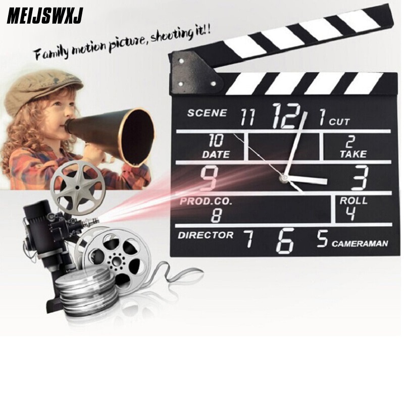 Meijswxj Electronic Wall Clock Saat Reloj Movie Clappers Wooden Clock The director plays the board calendar wall clocks