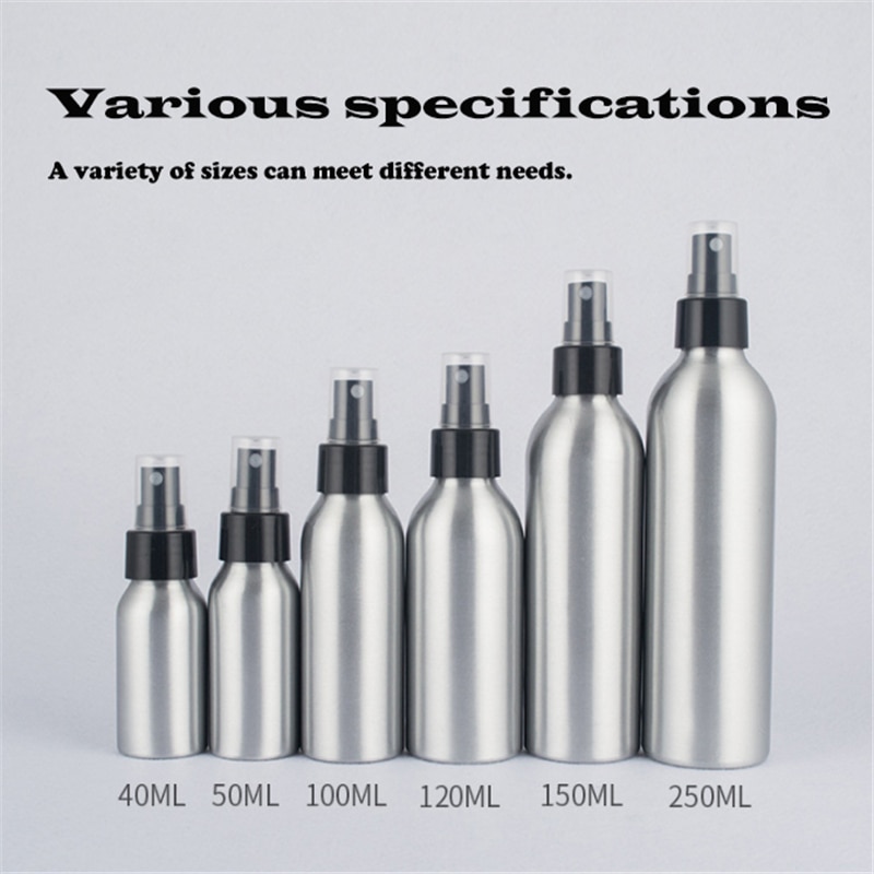 40ml/50ml/100ml aluminium sprayflaska silver portabla mini parfymflaskor tomma påfyllningsbara kosmetiska sprayer atomizer