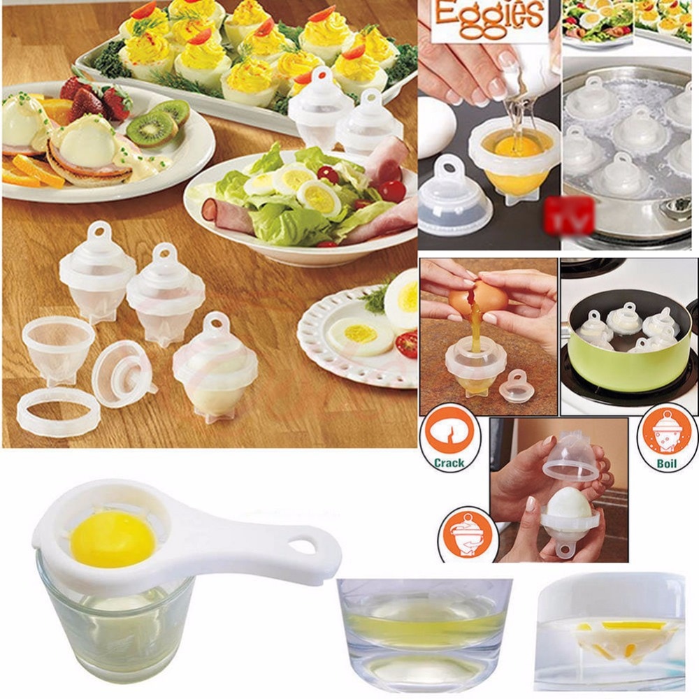 Juego de 7 copas para cocinar huevos y hervir con separador de yema, vaporera, cocina, 6 Eggies sin conchas