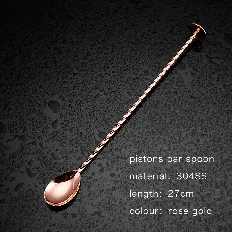 Bar Soul-cuchara especial para cóctel mojito, cuchara mezcladora de acero inoxidable con función de machacado, herramientas profesionales de Bartender: 28cm rose gold