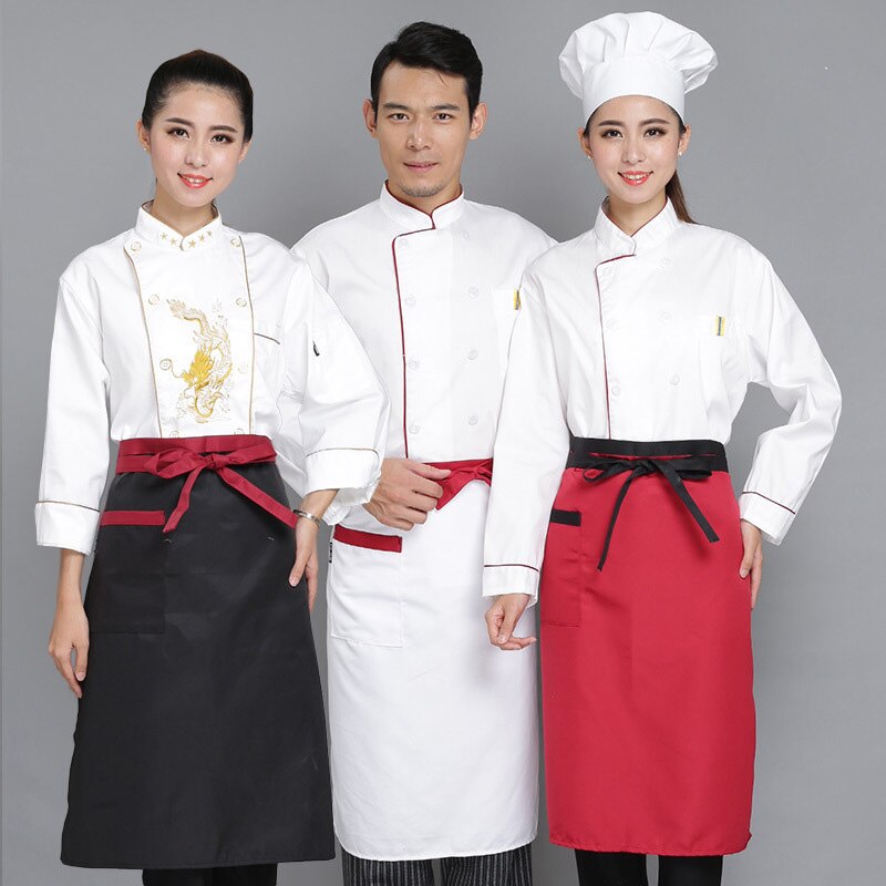 -uniformt kort förkläde med fickor halv midja förkläde restaurang servitörer servitris uniform matservering köksförkläde