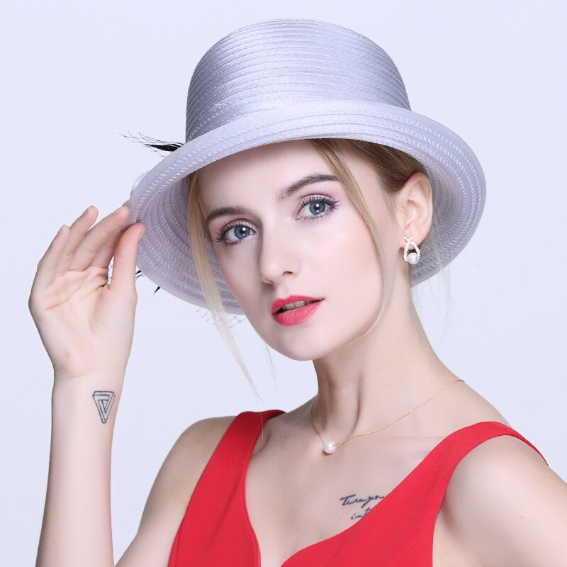 Lady Fedoras Hat Girl Summer Organza Cap Version Dome Hat British Shopping Adjust Fedoras Cap Shading Hats A67: Gray