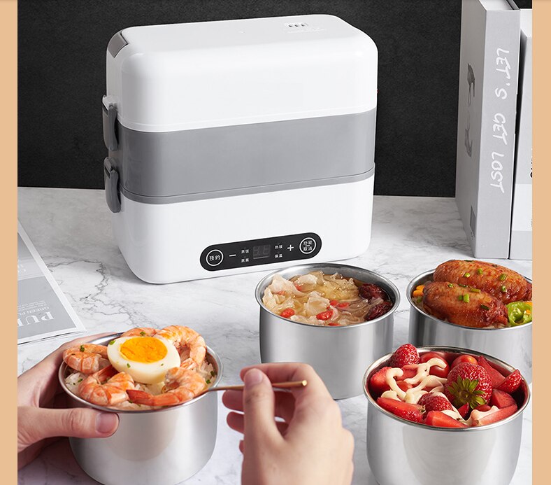 220V Electric Rice Cooker 2L Intelligent Electric Lunch Meals Heating Box Portable Mini Multi Cooker For Travel Hotel Trip