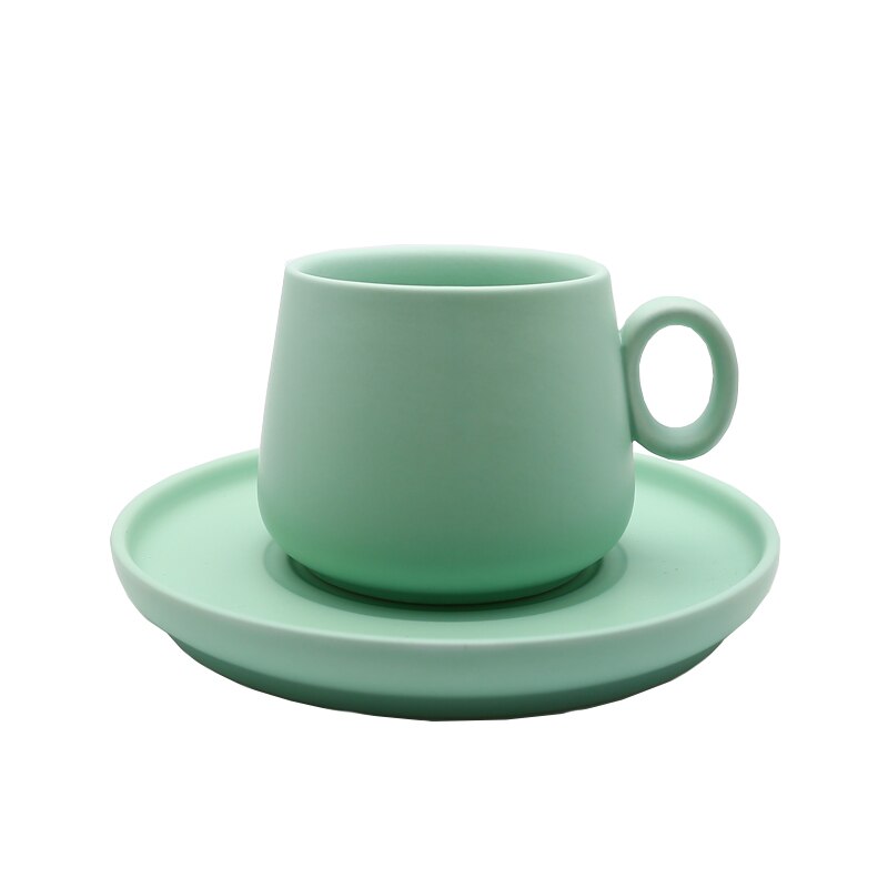 Chanshova enkelhet enfärgad keramisk kaffemugg och fat 210ml tekoppsset mjölkmugg dricksredskap porslin porslin  g082: Ljusgrön