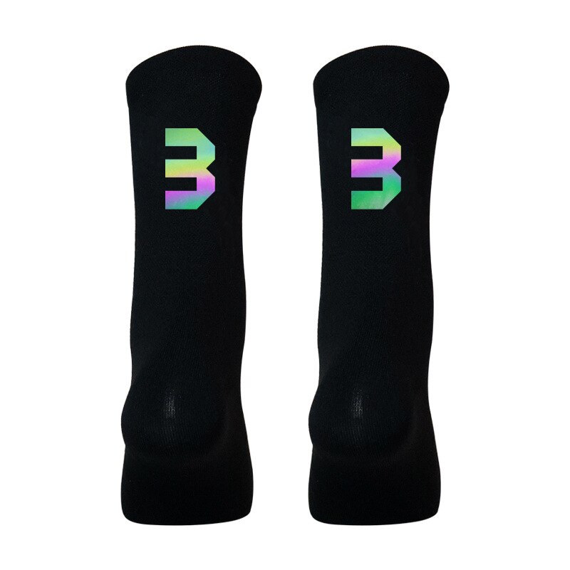 1 para kolorowe odblaskowe skarpety rowerowe sporty rowerowe oddychające szybkie suche Knitting Mid-tube wiosna letnie skarpetki damskie i męskie: BLACK03