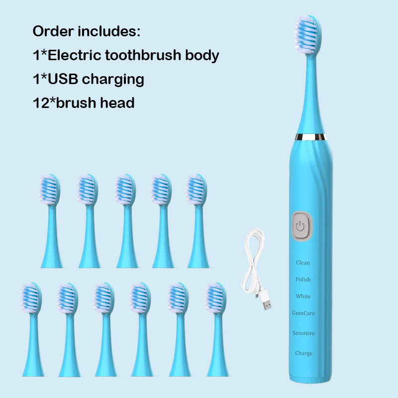 Cepillo de dientes eléctrico, vibrador ultrasónico, blanqueamiento dental, carga rápida por USB, cepillo de dientes sónico recargable, resistente al agua IPX7: Morado