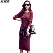 Yagenz vrouwen gebreide trui dress herfst en winter kostuum hedging trui ronde hals pack hip knit dress K223