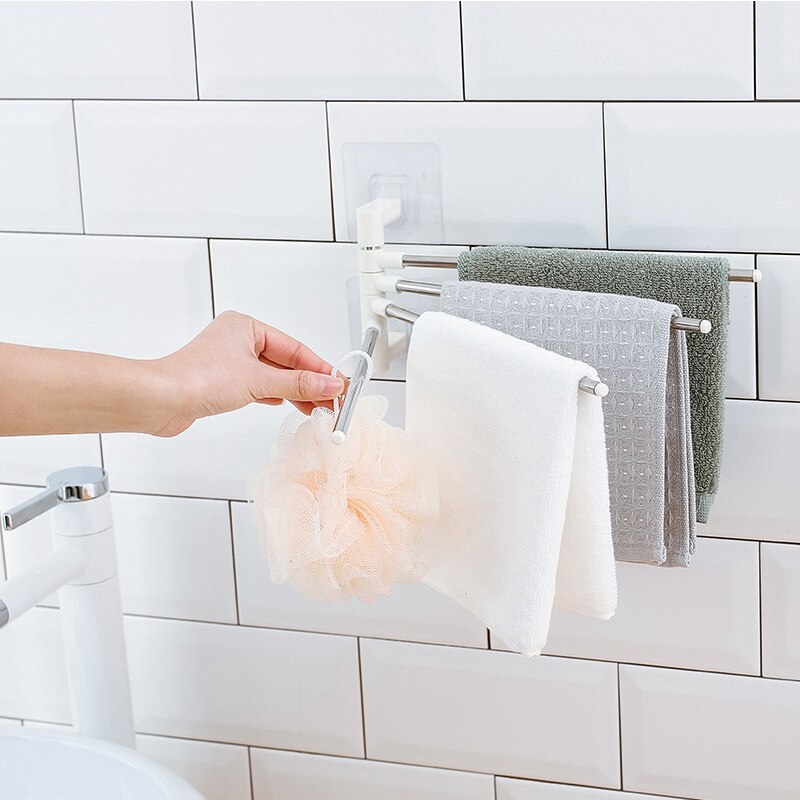 Sugekop håndklædestang roterende håndklædestativ badeværelse køkken væghængt håndklæde rustfrit stål poleret stativholder uden boring
