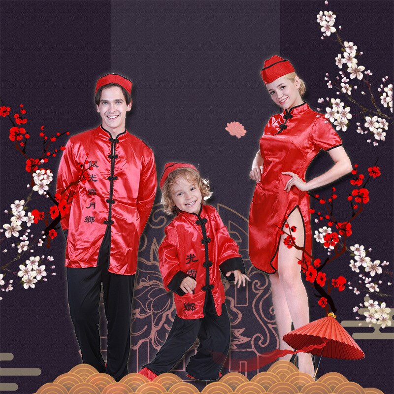Costume rouge de famille chinoise pour nouvel an, robe de noël, Halloween, carnaval, fête chinoise, joyeux événement, vêtements pour parents