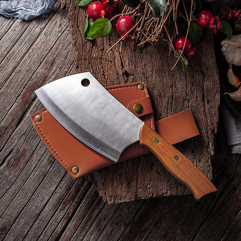 Chef Kitchen Knife High Carbon 4Cr14Mov Steel Chinese Meat Chopping Utility Cleaver Knife with Sheath: 1set