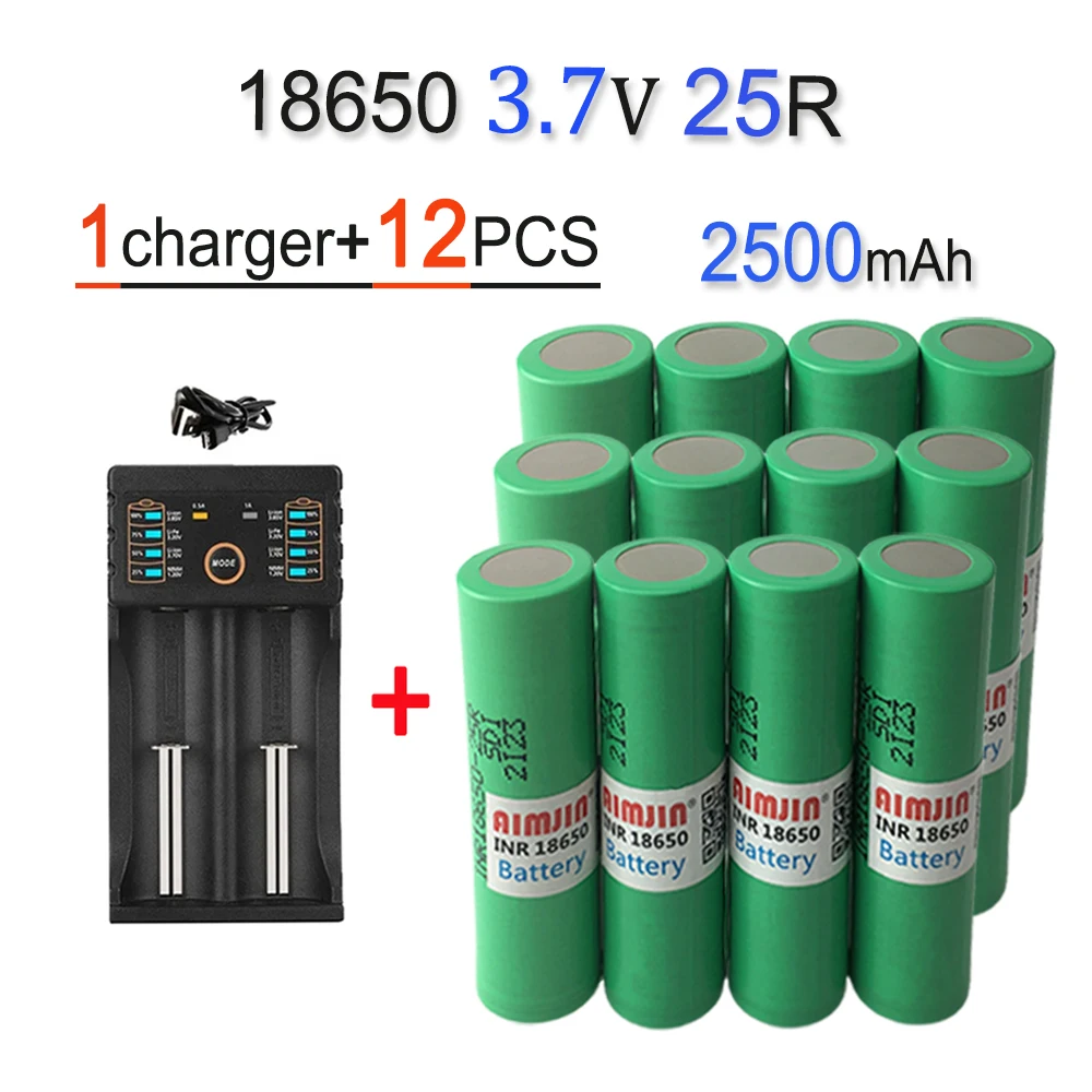 Akumulator 18650 25R 3,7 V 2500 mAh z ładowarką USB, odpowiedni do naszych zabawek 18650, narzędzi, baterii do latarek itp.: BŁĘKITNA