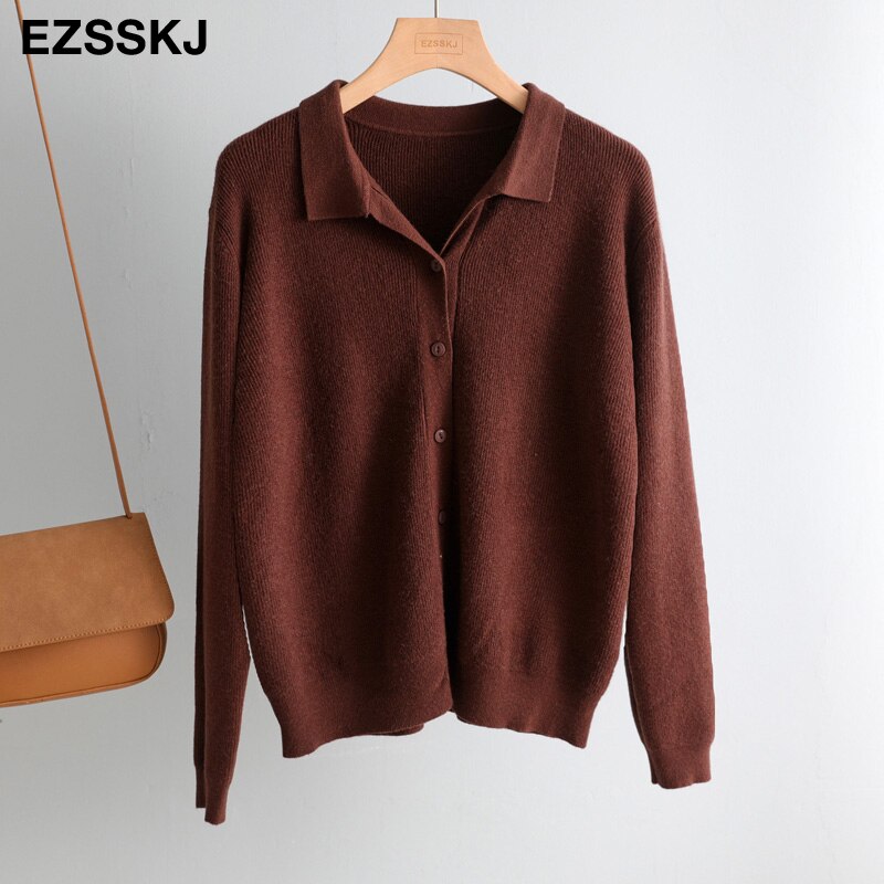 spring autumn short knit cardigans Women casual loose Square collar button sweater Cardigans Outwear female basic jacket coat: Brown