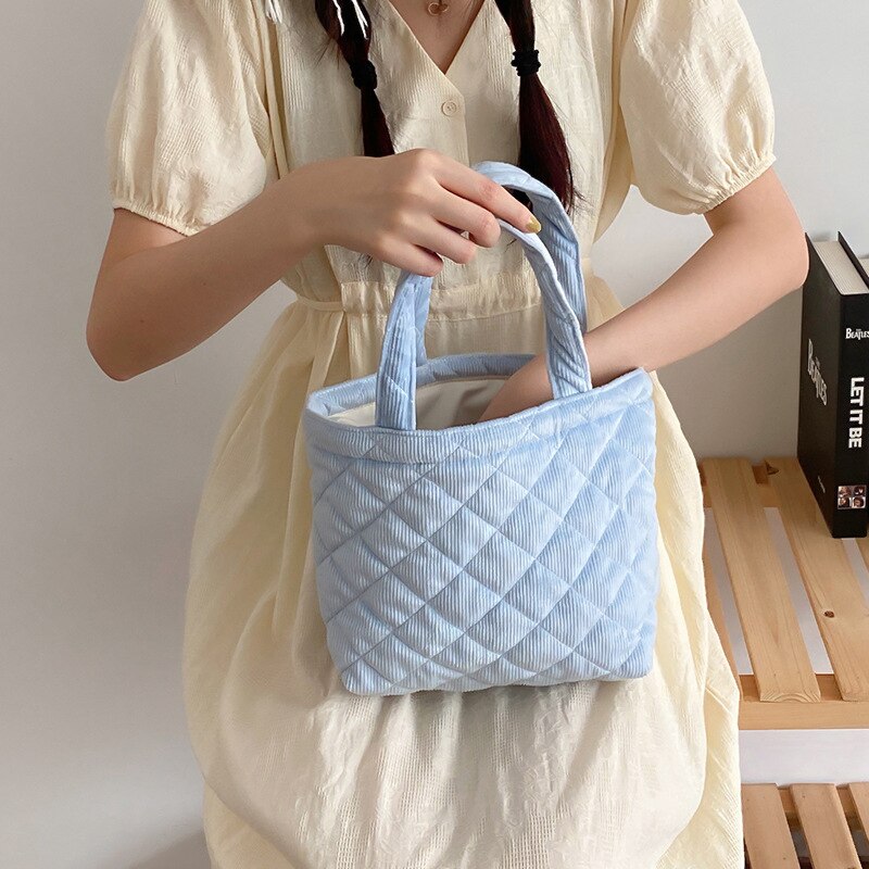 Sac à déjeuner lapin Kawaii, boîte à déjeuner pour femmes, fourre-tout de pique-nique en tissu de coton, petit sac à main, pochette mignonne, sacs de rangement des aliments portables WY351: blue