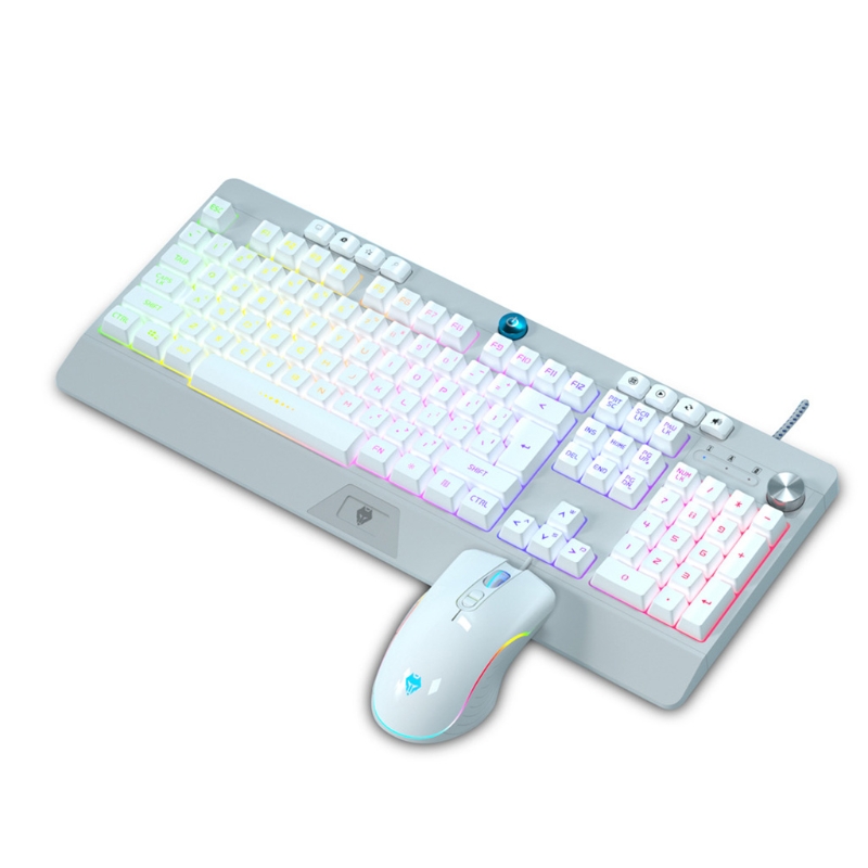 USB Wired Gaming Keyboard and Mouse set Combo Luminous Ergonomic Keyboard Mouse Rainbow Backlight Non-slip Sweat-proof: White mixed color
