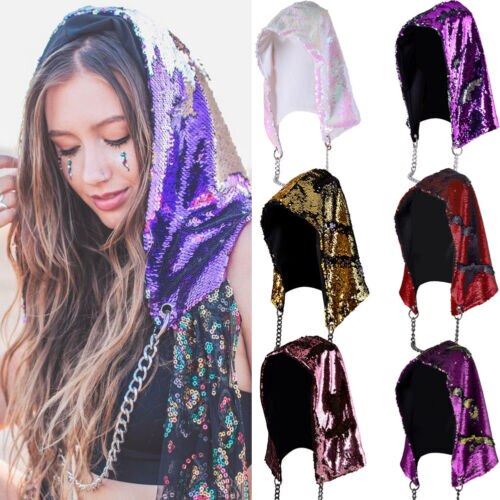 Kvinner havfrue paljetter lue hette skinnende klubbfest halloween hofte-hopp lue caps