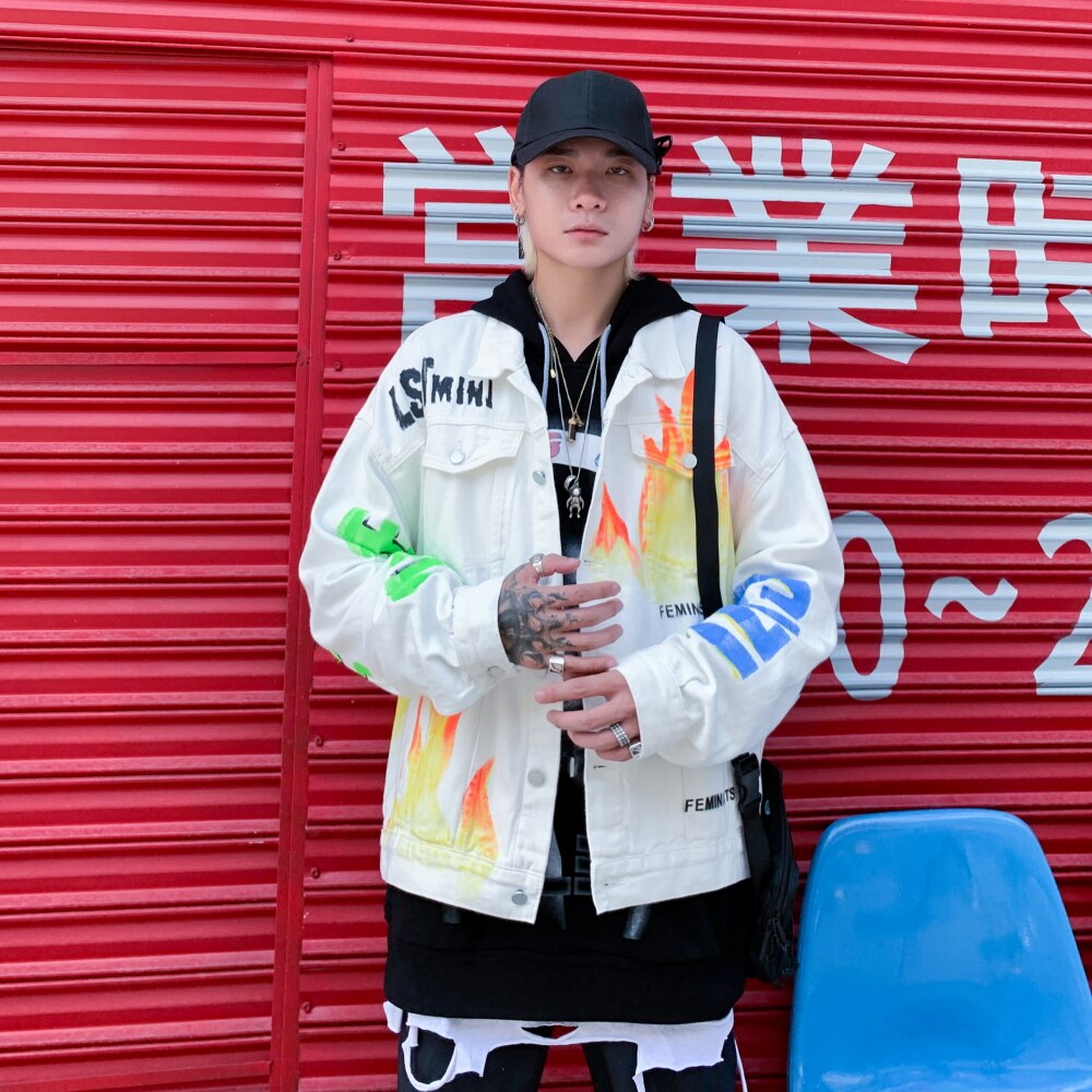 Graffiti Brief Print Denim Jassen Streetwear Hip Hop Casual Punk Rock Jeans Jas Jassen Uitloper Hipster Tops WQ172