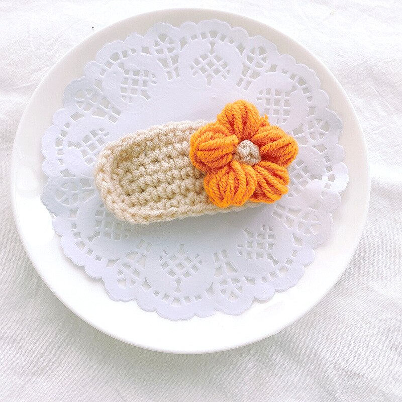 Horquillas con lazo de flores para bebé, pinzas para el pelo de lana tejidas a mano, accesorios para el cabello de niña pequeña, accesorios para el invierno: 5