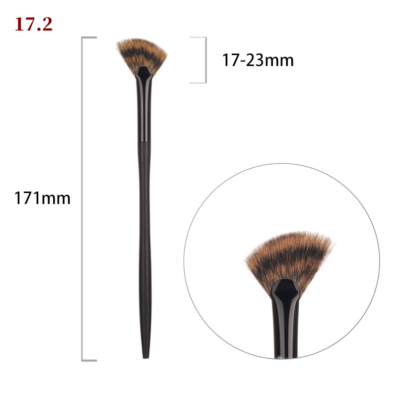 Brochas de maquillaje profesionales hechas a mano, pelo de ardilla canadiense suave, resaltador de abanico pequeño, cepillo de sombra de ojos de ébano: 17-2