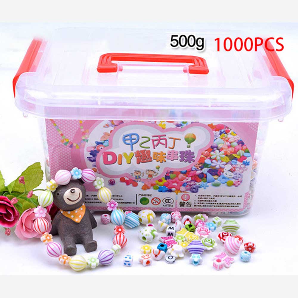 1000 stk diy håndlavet beaded legetøj med opbevaringsboks pige smykker armbånd smykker gør legetøj uddannelsesmæssige børn: E