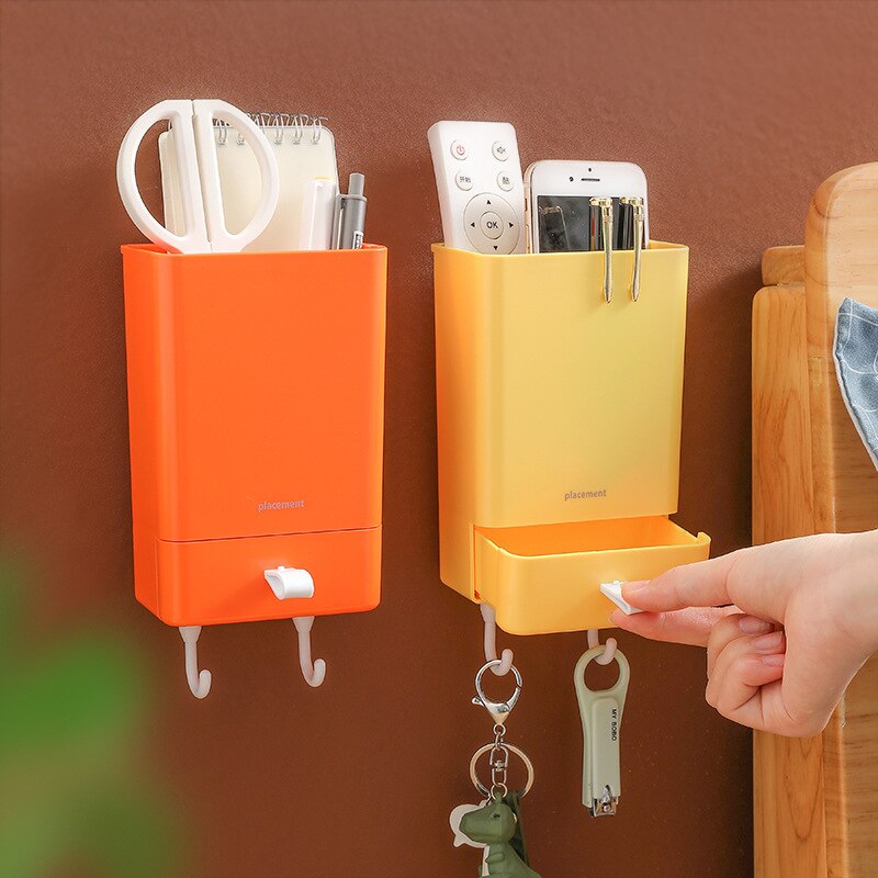 Wall Mount Bedside Organizer Storage Box Adhesive Bedside Shelf Accessories for Bedroom Bathroom Office