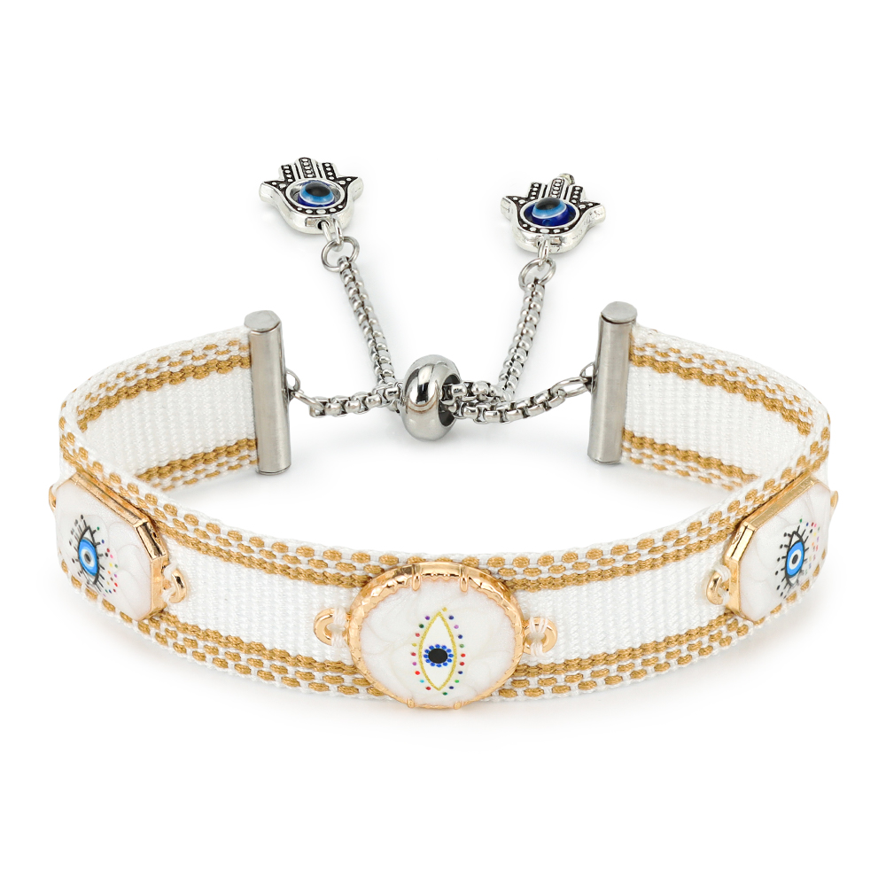 Pulseras tejidas de mal de ojos con dijes, pulseras de tela apilables: Oro oscuro