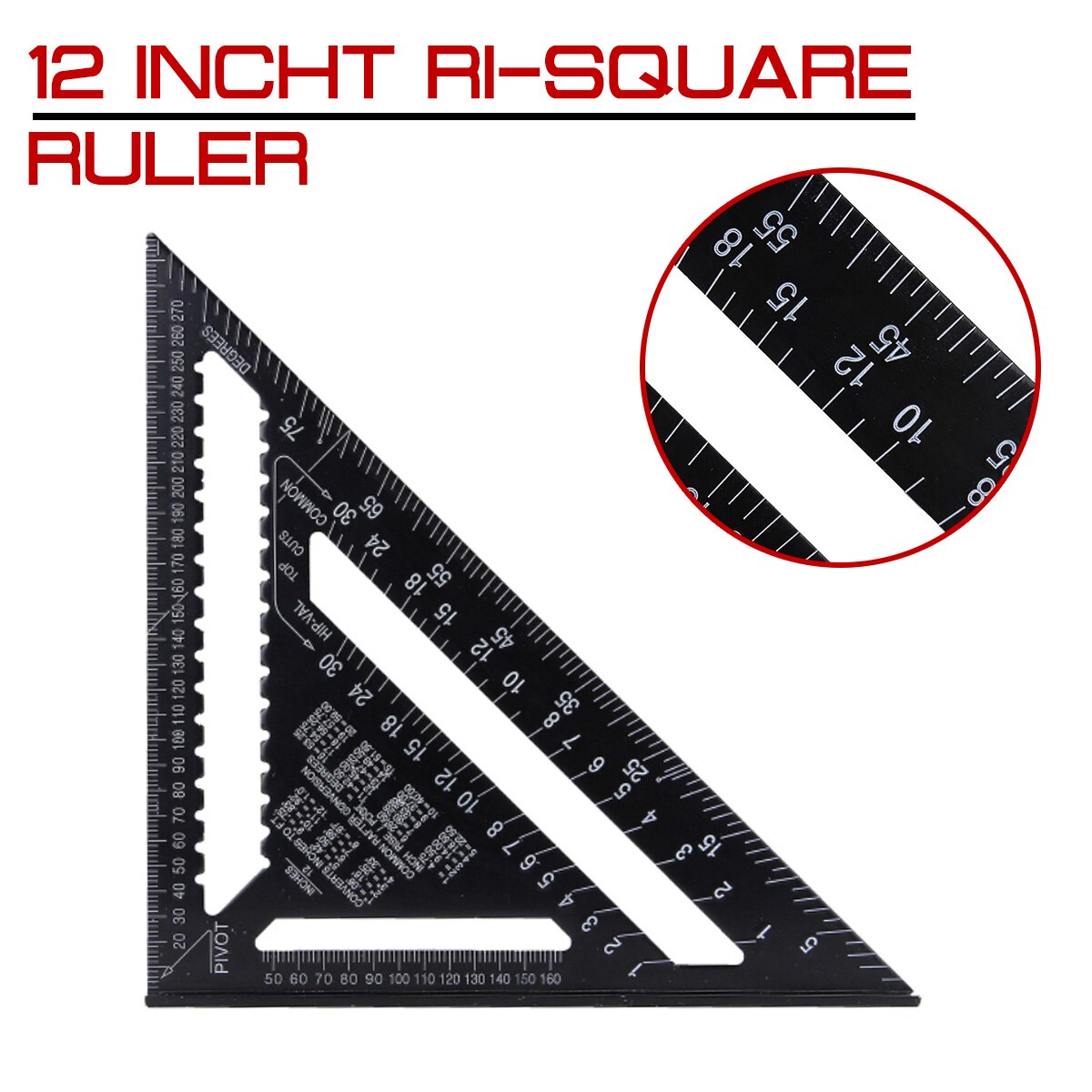 12 inch Metric Aluminum Alloy Triangle Angle Ruler Protractor 30cm Square Layout Gauge Woodworking Measurement Tool