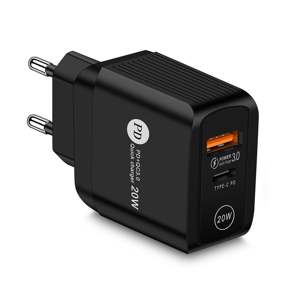 Pd 20w- port-usb-schnellladegerät 11 x 3.0 typ-c-pd-schnellladeanschlüssen für iphone 13 12 eu/us/uk-stecker 2: Eu-stecker schwarz