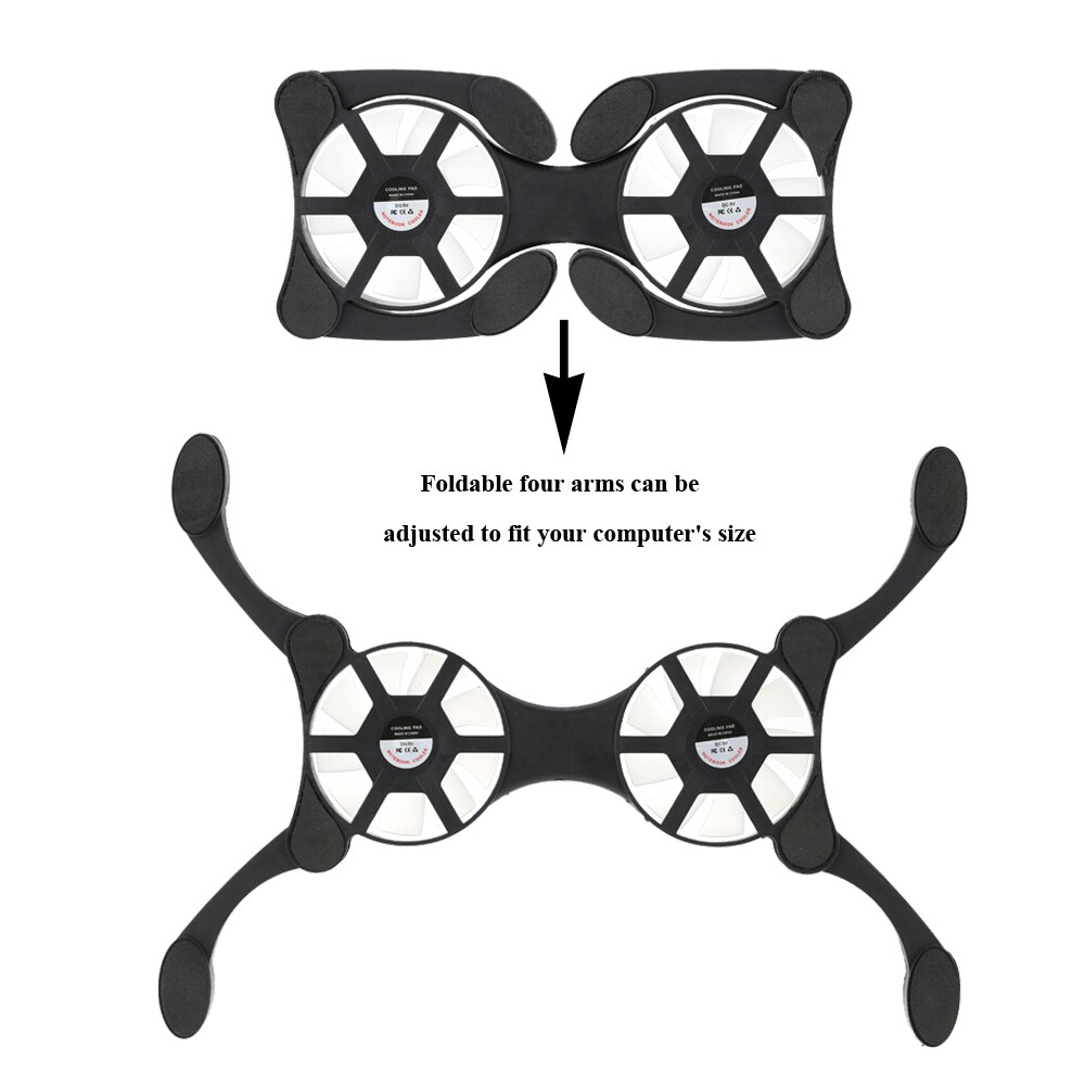 Mini Portable Folding Foldable USB Dual Fan Cooler Cooling Pad for PC Laptop Notebook 7"~15" Powerful 2 fans laptop cooler