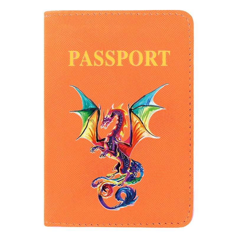 Neue Bunte Drachen Digitaldruck Frauen Männer Reisepass Abdeckung PU Leder Reise Ich würde Kreditkarte Halfter Geldbörse Brieftasche fallen: BZ585-orange