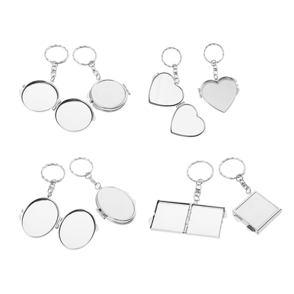 2x Portable Mini Folding Mirror Keychain Novelty Makeup Mirror Key Ring