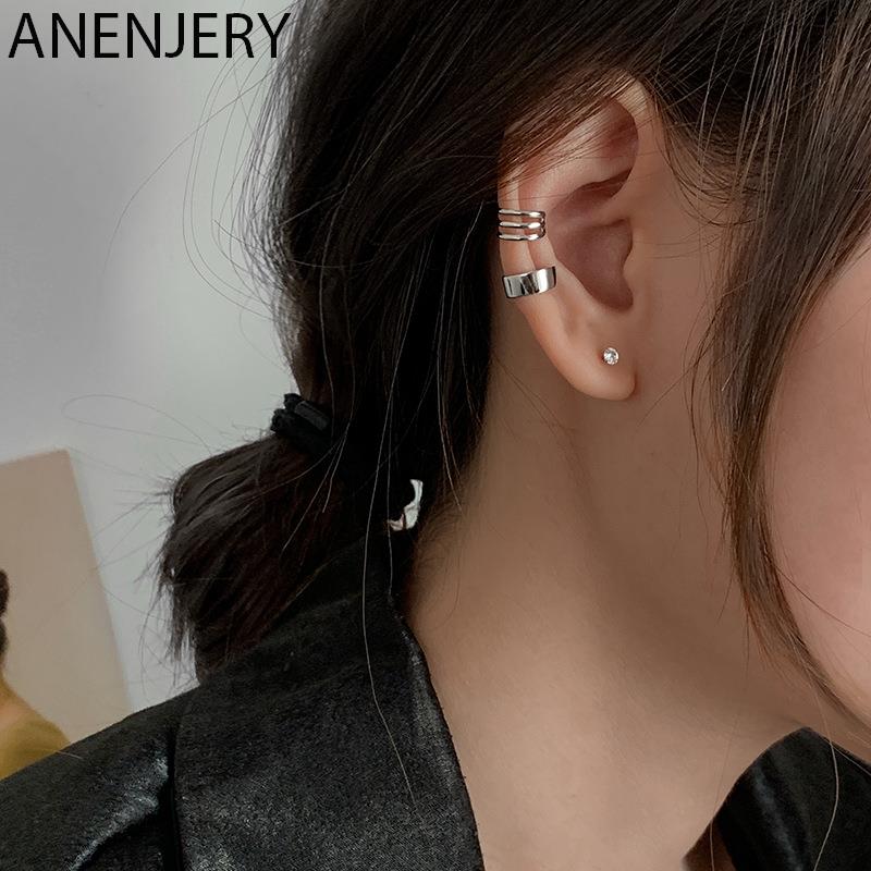 Pendientes de Clip de Plata de Ley 925 para mujer, pendientes escaladores multicapa sin Piercing, 1 S-E1353