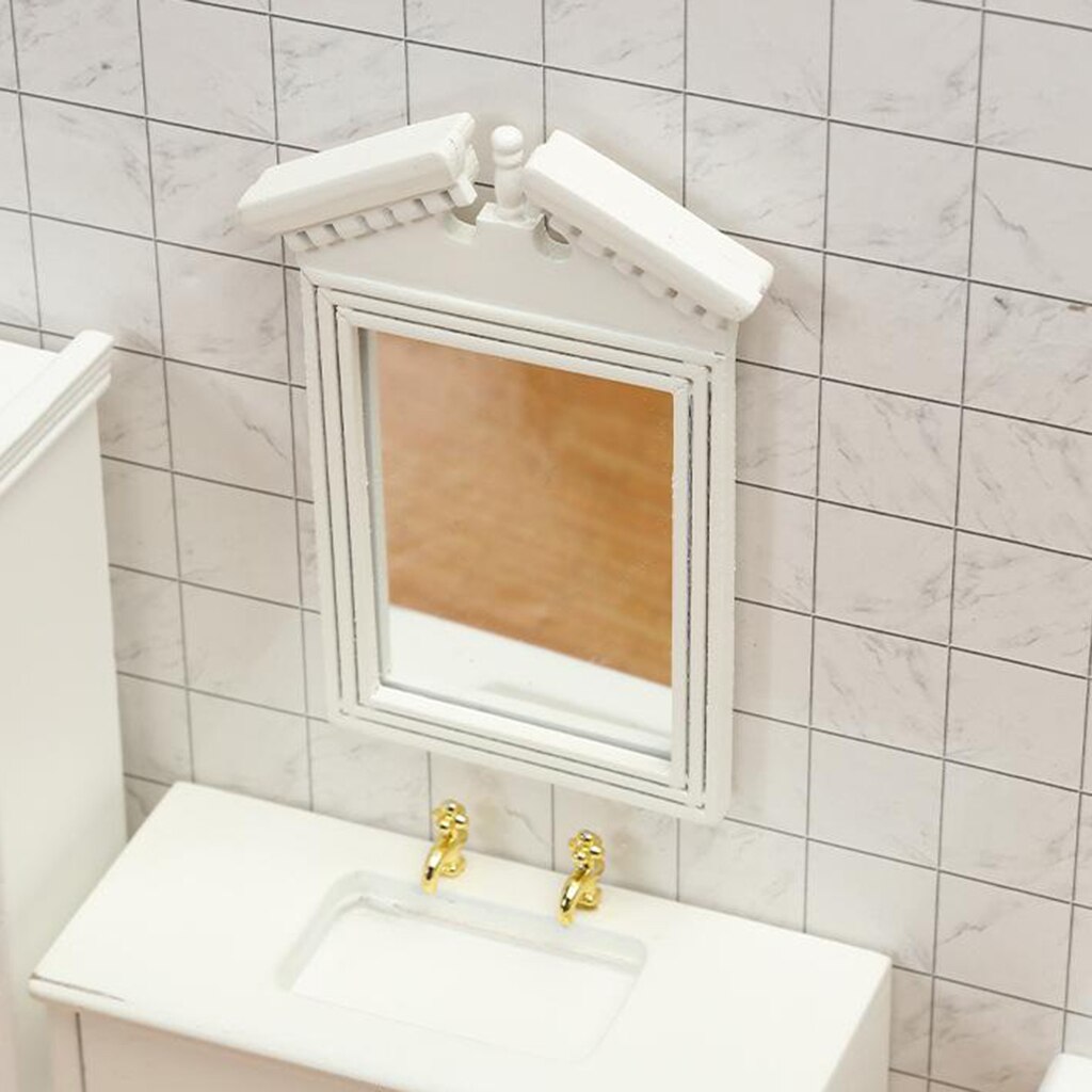 1/12 casa delle bambole in miniatura bianco specchio cornice bagno arte arredamento Accs