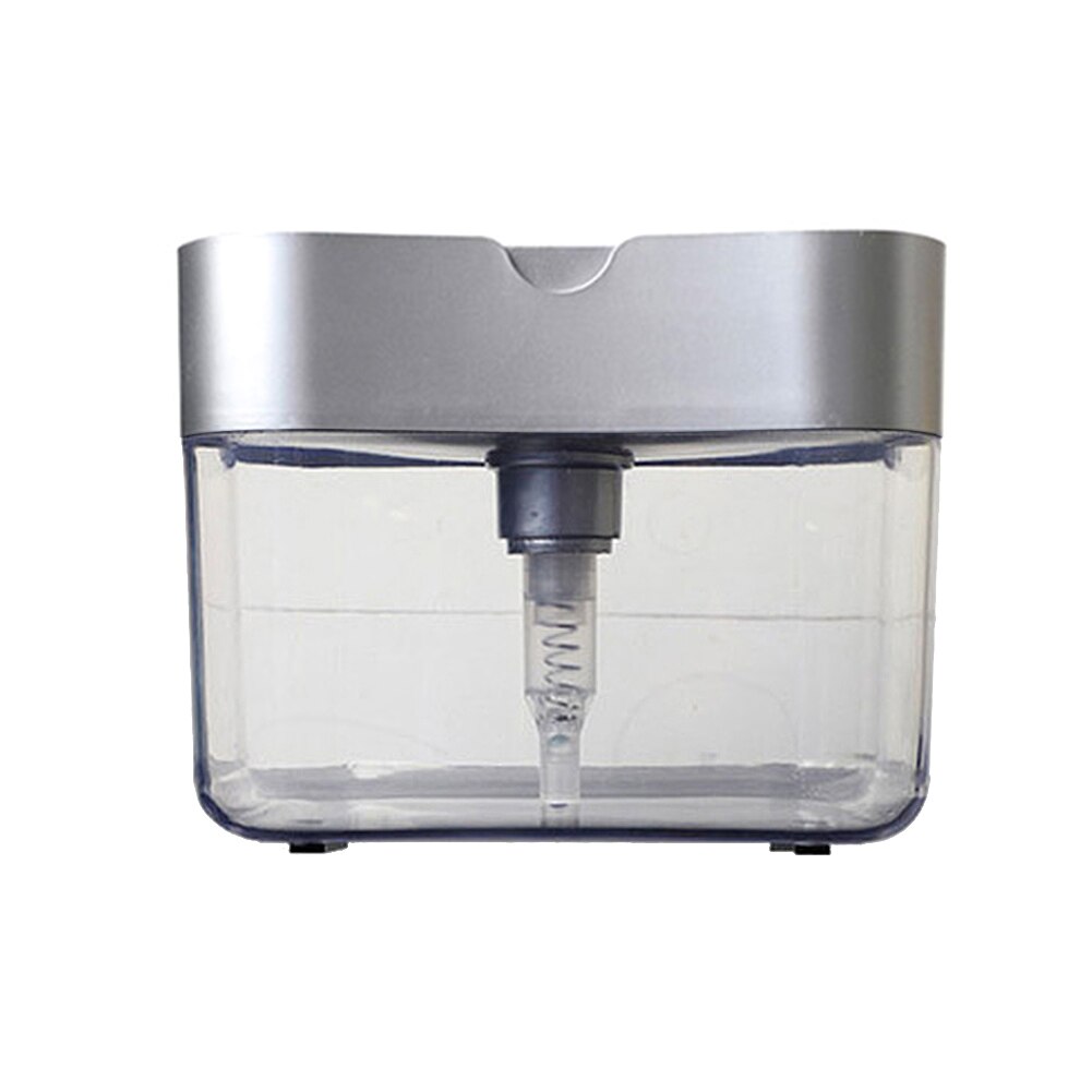 2 in 1 Soap Dispenser Pump With Sponge Holder Countertop Dishwashing Liquid Dispenser Container Hand Press Soap Organizer: Silver