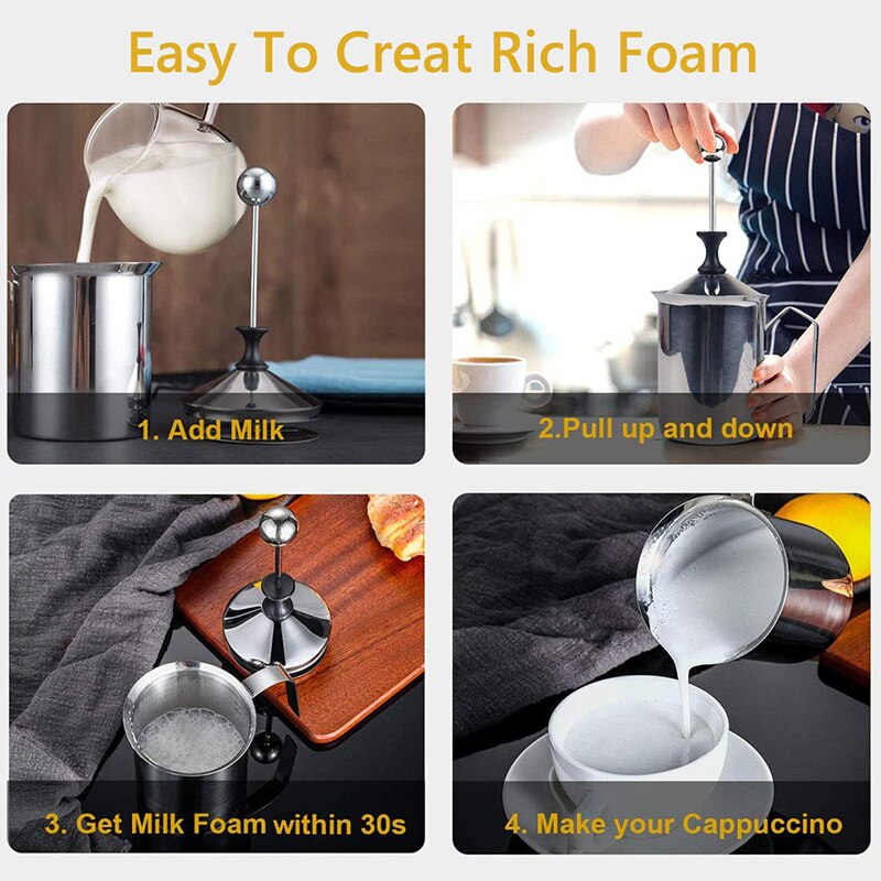 Handmatige Melkopschuimer Rvs Handpomp Creamer Dubbele Mesh Koffie Melkschuim Opschuimen Werper Schuim Foamer Cup Marker Jug