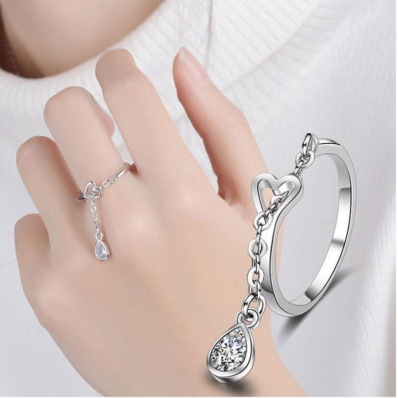 Anenjery argent couleur bijoux Zircon goutte d'eau amour coeur anneaux pour femmes anneaux de mariage anillos mujer S-R234